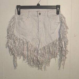 White Fringe Women Shorts American Bazi Size Large